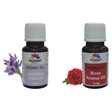 Pujahaat Lavender and Rose Aroma Oil for Aromatherapy oils, Oil for diffusers, Humidifier oils, Oil Burners, Spa and Air Purifier 10ml Each - Set of 2 (2 x 10 ml)