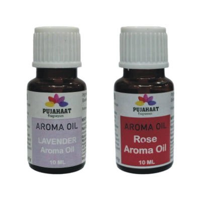Pujahaat Lavender and Rose Aroma Oil for Aromatherapy oils, Oil for diffusers, Humidifier oils, Oil Burners, Spa and Air Purifier 10ml Each - Set of 2 (2 x 10 ml)