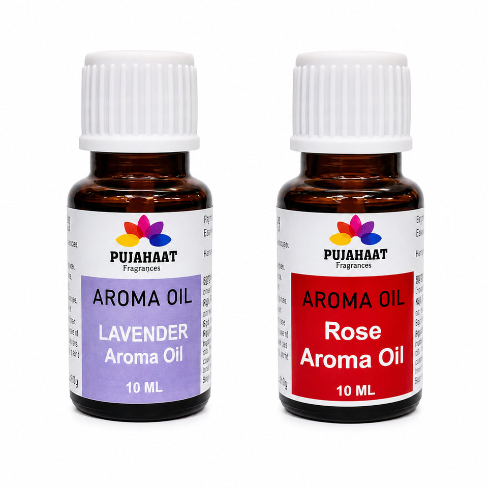 Pujahaat Lavender and Rose Aroma Oil for Aromatherapy oils, Oil for diffusers, Humidifier oils, Oil Burners, Spa and Air Purifier 10ml Each - Set of 2 (2 x 10 ml) AO10