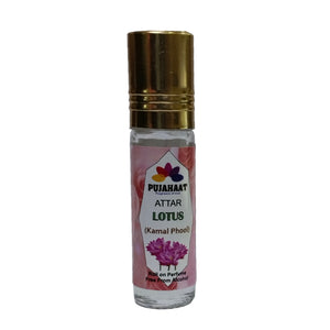 Pujahaat Premium Alcohol-Free Lotus Attar | Ittar 6 ml, Fresh Floral Scent, Long-Lasting Travel Size Roll-On, Best Lotus Attar Fragrance Oil