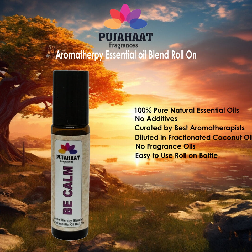 Pujahaat Be Calm Aromatherapy Roll-on | Blend of pure & natural Essential Oils | Clarity | Calms Down Nerves | Crafted by Certified Aromatherapists 10ml/0.33 fl oz - Be Calm Roll-on