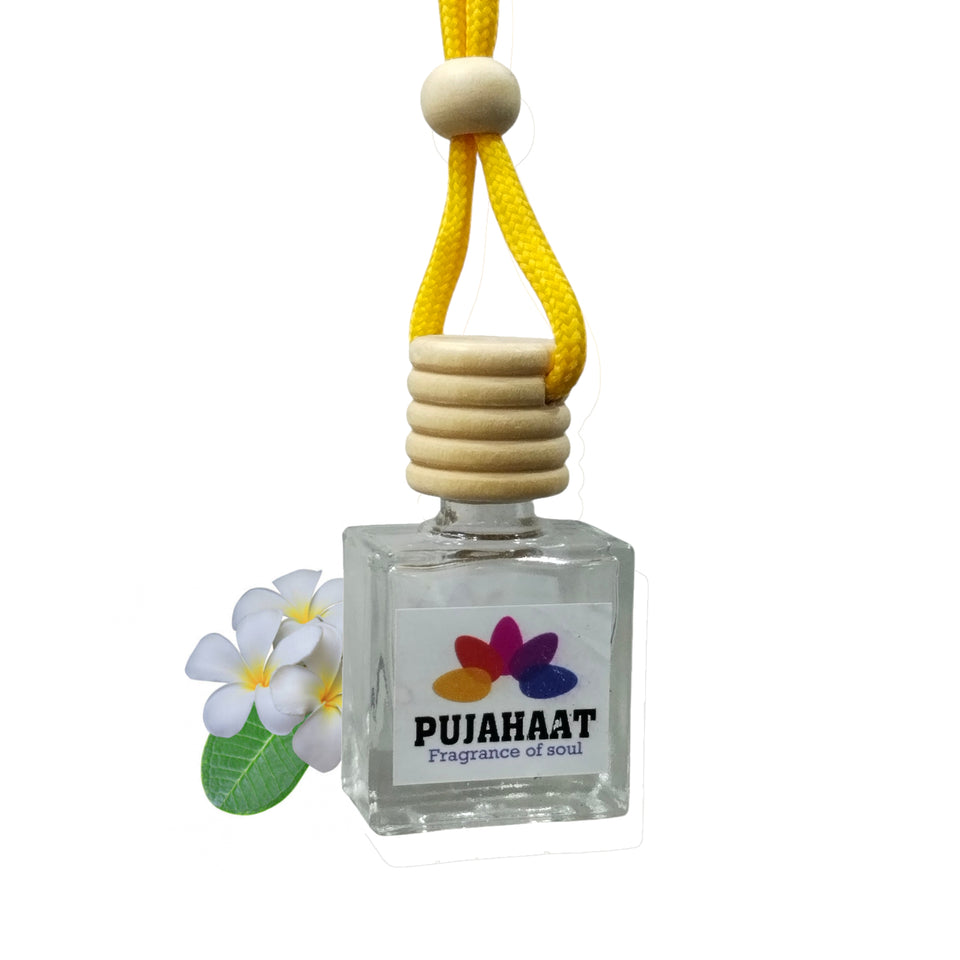 Car Perfume Hanging Pod 10ml Phool Champa Premium Fragrance by Pujahaat | High Diffusion with Premium Fragrance Oils with Wooden Diffuser Lid | Long Lasting | Lasts Up to 45 Days - Phool Champa