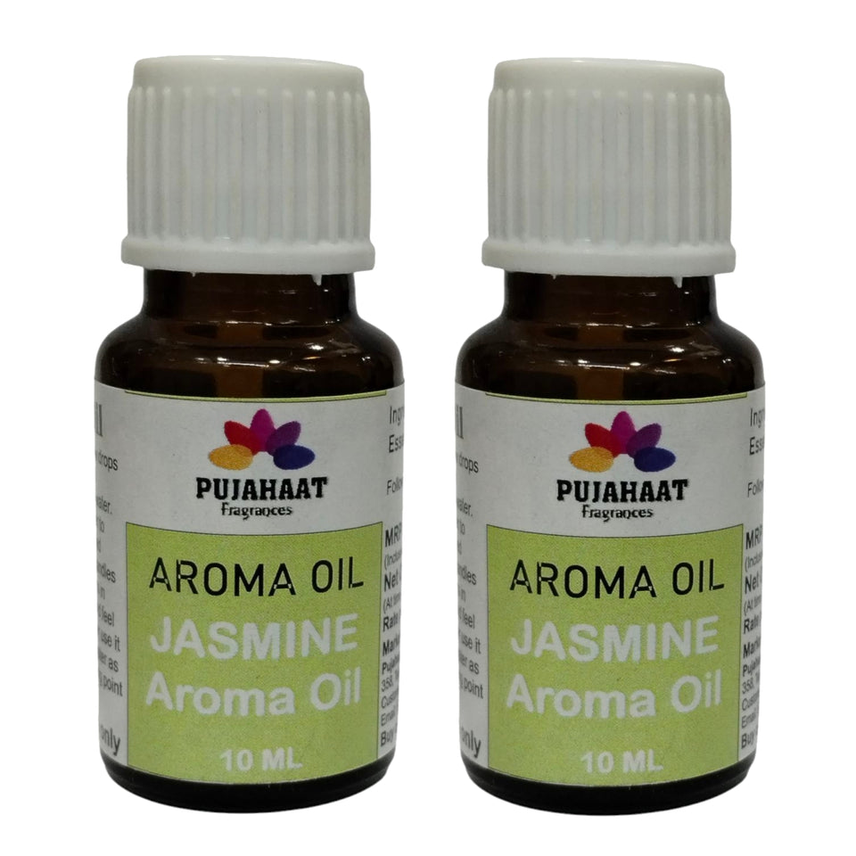 Pujahaat Jasmine Aroma Oil for Aromatherapy oils, Oil for diffusers, Humidifier oils, Oil Burners, Spa and Air Purifier 10ml Each, Jasmine - Set of 2 (2 x 10 ml)