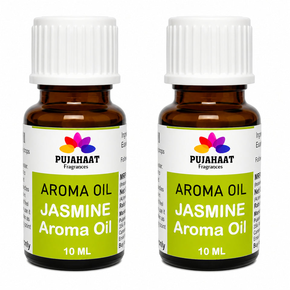 Pujahaat Jasmine Aroma Oil for Aromatherapy oils, Oil for diffusers, Humidifier oils, Oil Burners, Spa and Air Purifier 10ml Each, Jasmine - Set of 2 (2 x 10 ml)