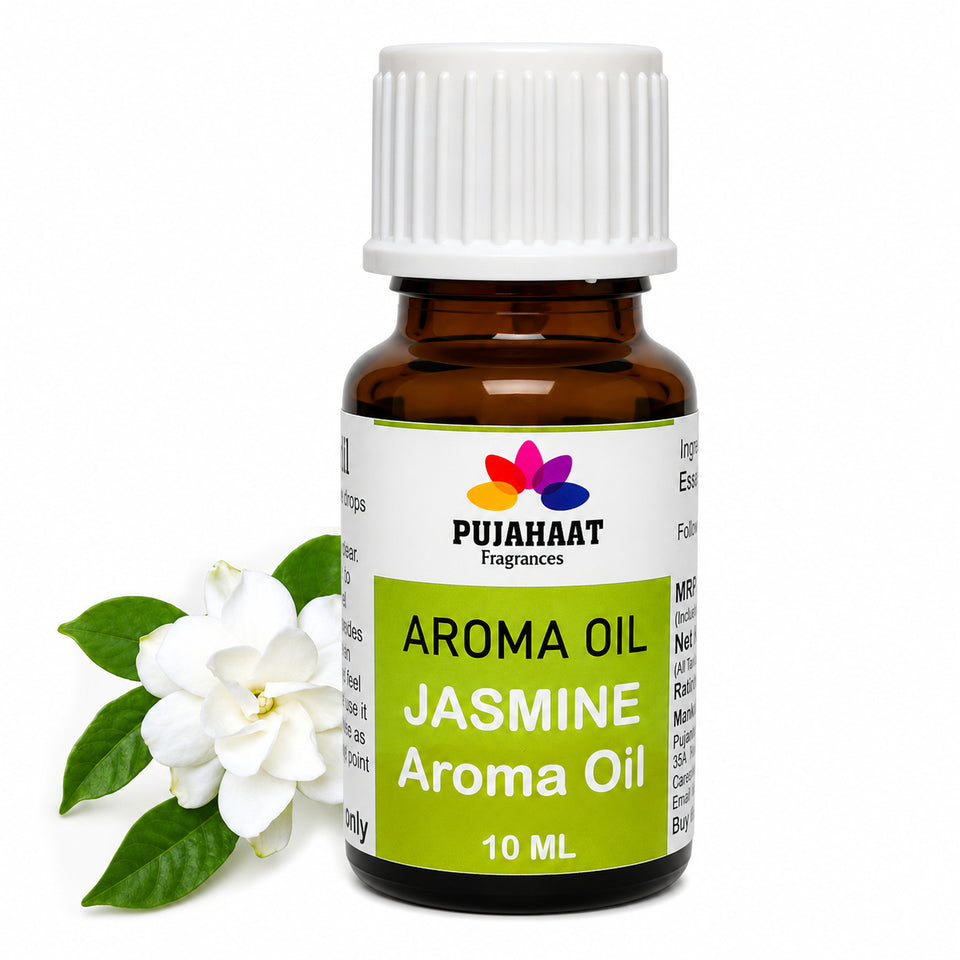 Pujahaat Jasmine Aroma Oil for Aromatherapy oils, Oil for diffusers, Humidifier oils, Oil Burners, Spa and Air Purifier 10ml Each, Jasmine - Set of 2 (2 x 10 ml)