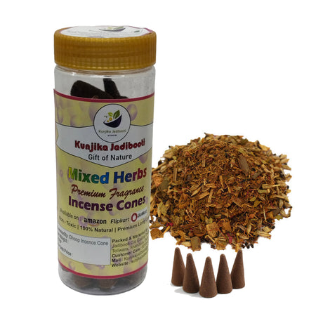 Kunjika Jadibooti Premium Scented Incense Dhoop /Cone | No Charcoal No Bamboo | for Pooja, Rituals & Special Occasions, Dhoop Batti Mixed Herbs Fragrance - 100 Gms