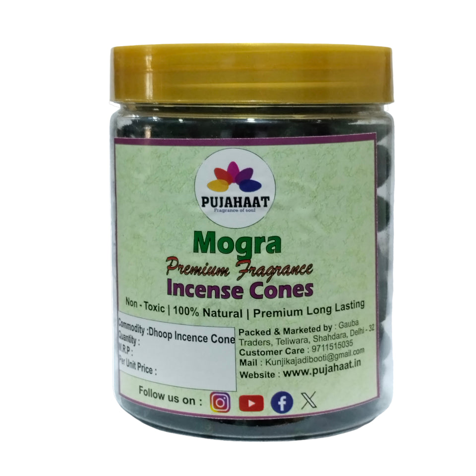 Mogra Fragrance Premium Scented Incense Dhoop Cone by Pujahaat | No Charcoal No Bamboo | for Pooja, Rituals & Special Occasions, Dhoop Batti  - 200 Gms