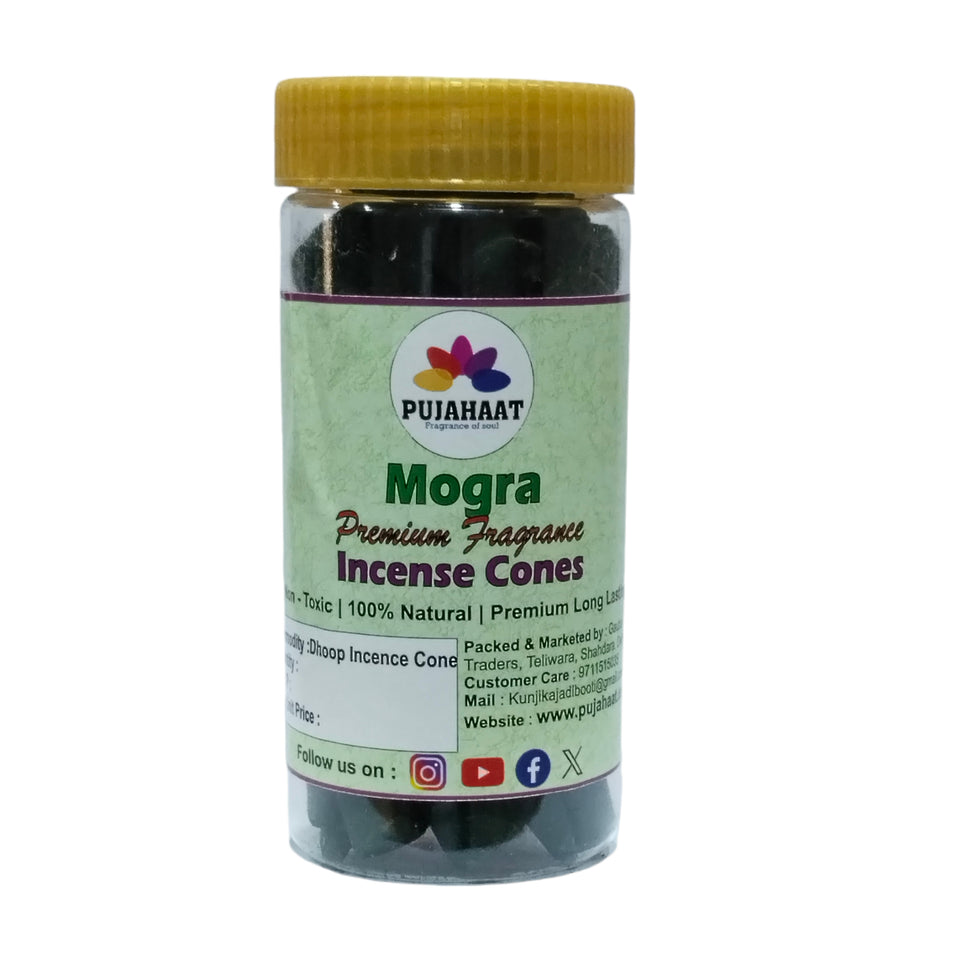 Mogra Fragrance Premium Scented Incense Dhoop Cone by Pujahaat | No Charcoal No Bamboo | for Pooja, Rituals & Special Occasions, Dhoop Batti - 80 Gms