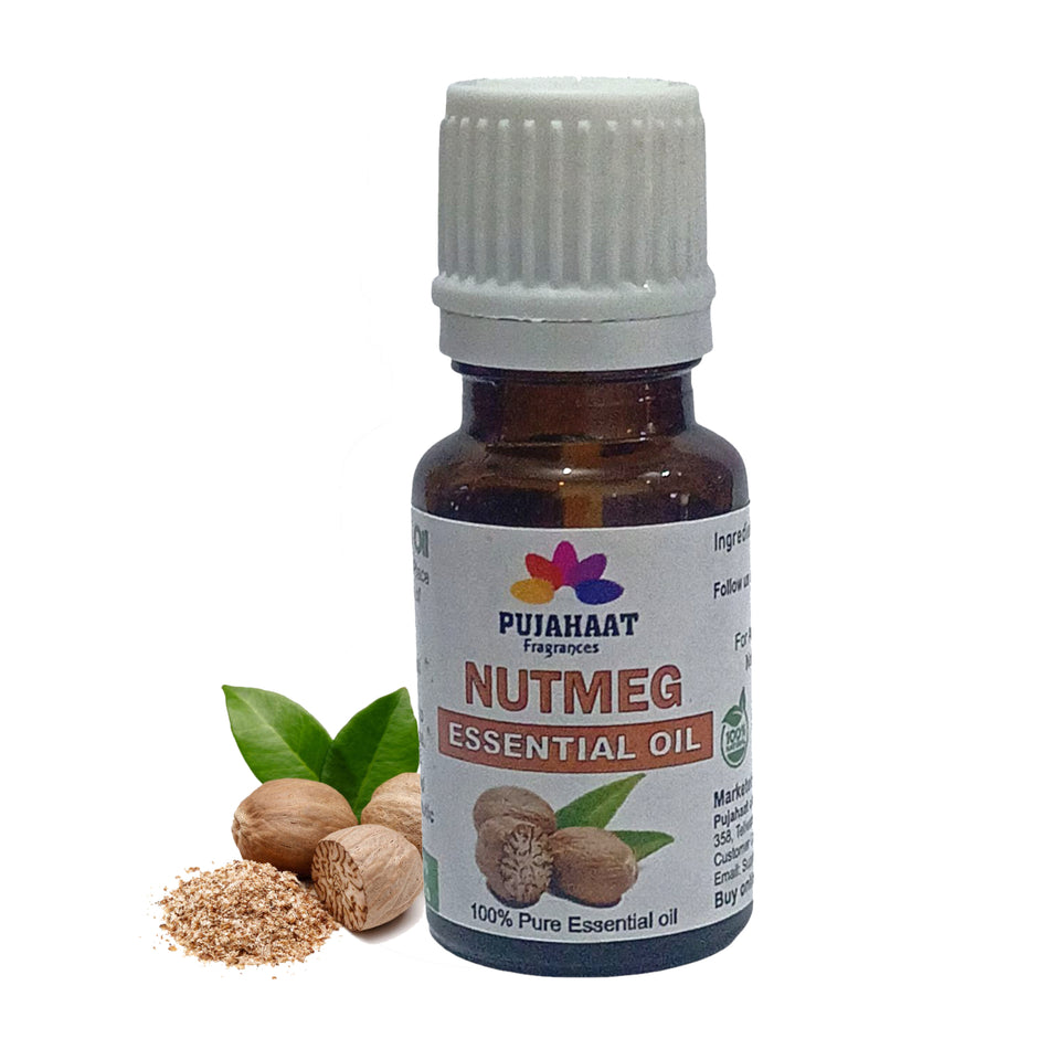 Pujahaat Nutmeg Essential Oil – Pure and Natural - Nutmeg Oil Ideal for Aromatherapy, Massage, Relaxation, Skincare, and Wellness - Vegan & Cruelty free - 15 ml