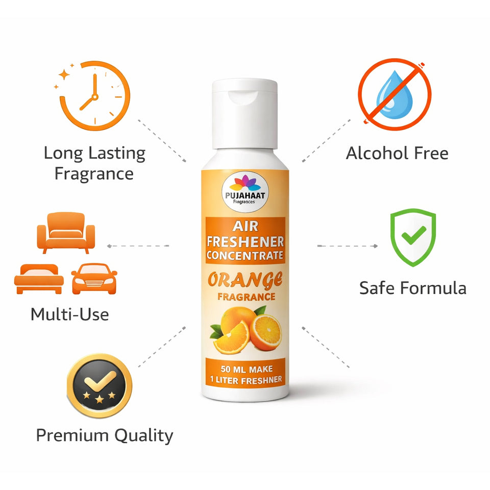 Orange Air Freshener Concentrate Set of 3 (50ml Each) Makes 1 Liter Each | Long Lasting Room Freshener Liquid | Fragrance Combo for Home, Office, Car | Alcohol-Free Premium Fragrance by Pujahaat