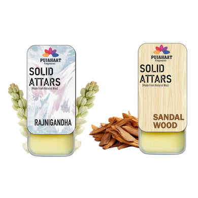 Pujahaat Sandalwood | Rajnigandha Combo Premium Fragrance | Solid Attar for Men & Women | Alcohol Free | Strong lasting fragrance - Sandalwood | Rajnigandha
