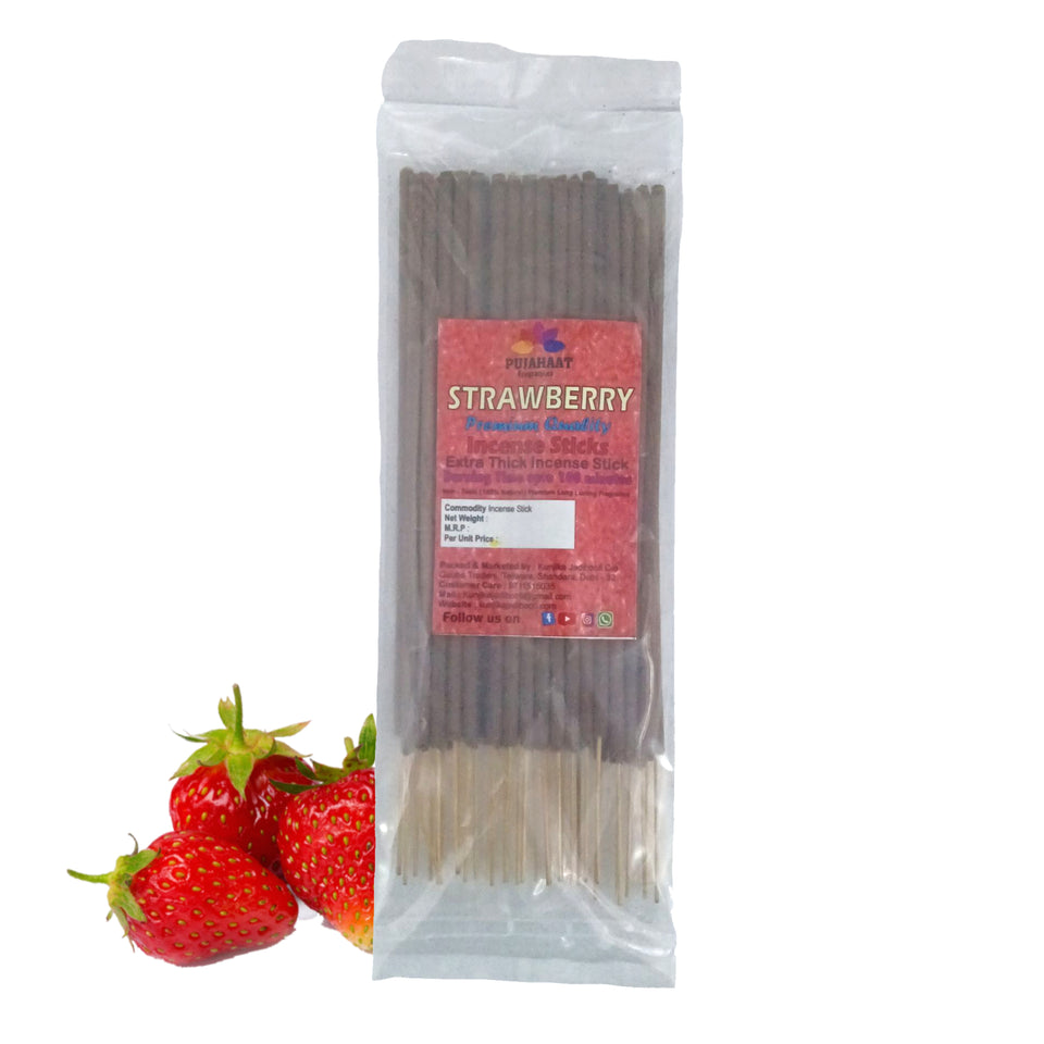Pujahaat Premium Scented Incense Stick Agarbatti | No Charcoal Incense Sticks, 100 minutes burning time, 0% Sulphates Fragrance - Strawberry Fragrance