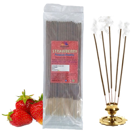 Pujahaat Premium Scented Incense Stick Agarbatti | No Charcoal Incense Sticks, 100 minutes burning time, 0% Sulphates Fragrance - Strawberry Fragrance