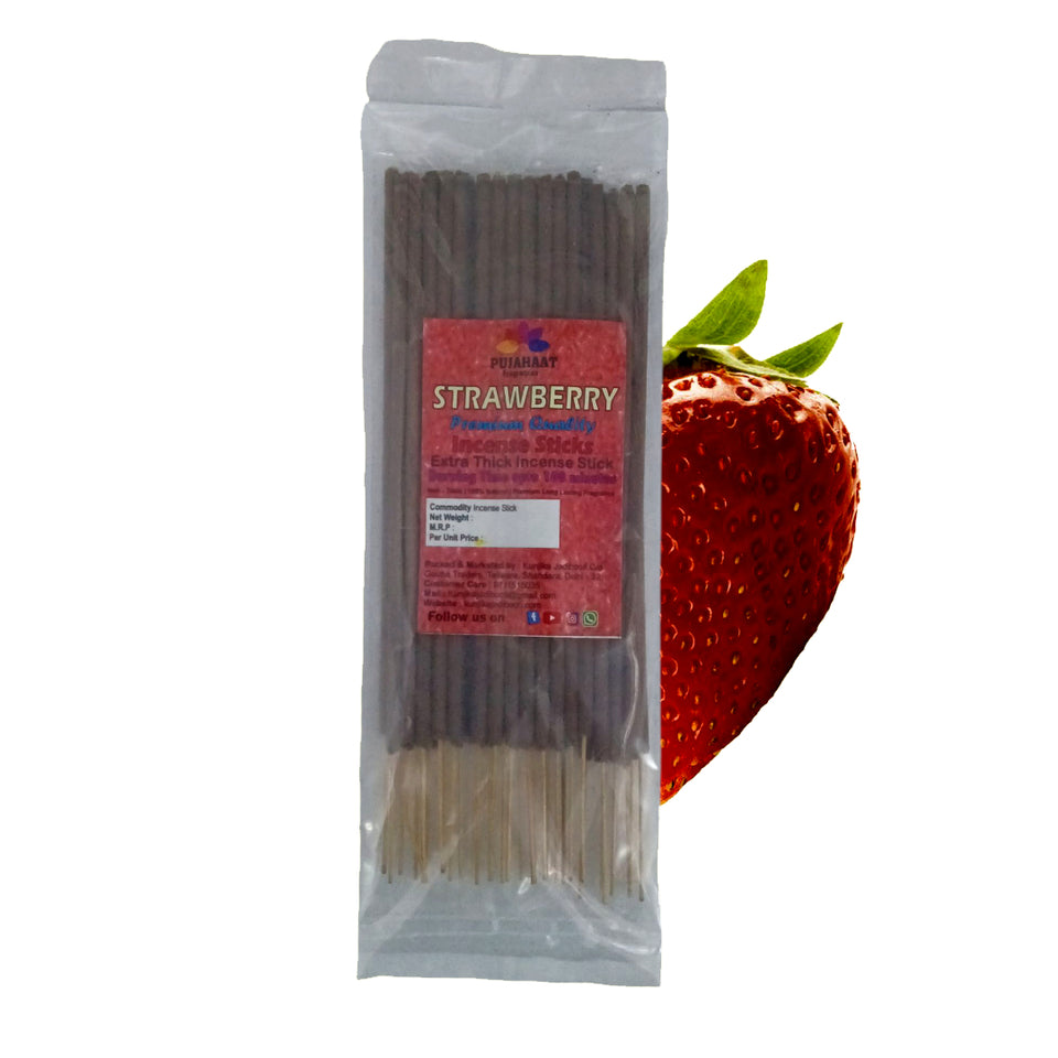 Pujahaat Premium Scented Incense Stick Agarbatti | No Charcoal Incense Sticks, 100 minutes burning time, 0% Sulphates Fragrance - Strawberry Fragrance