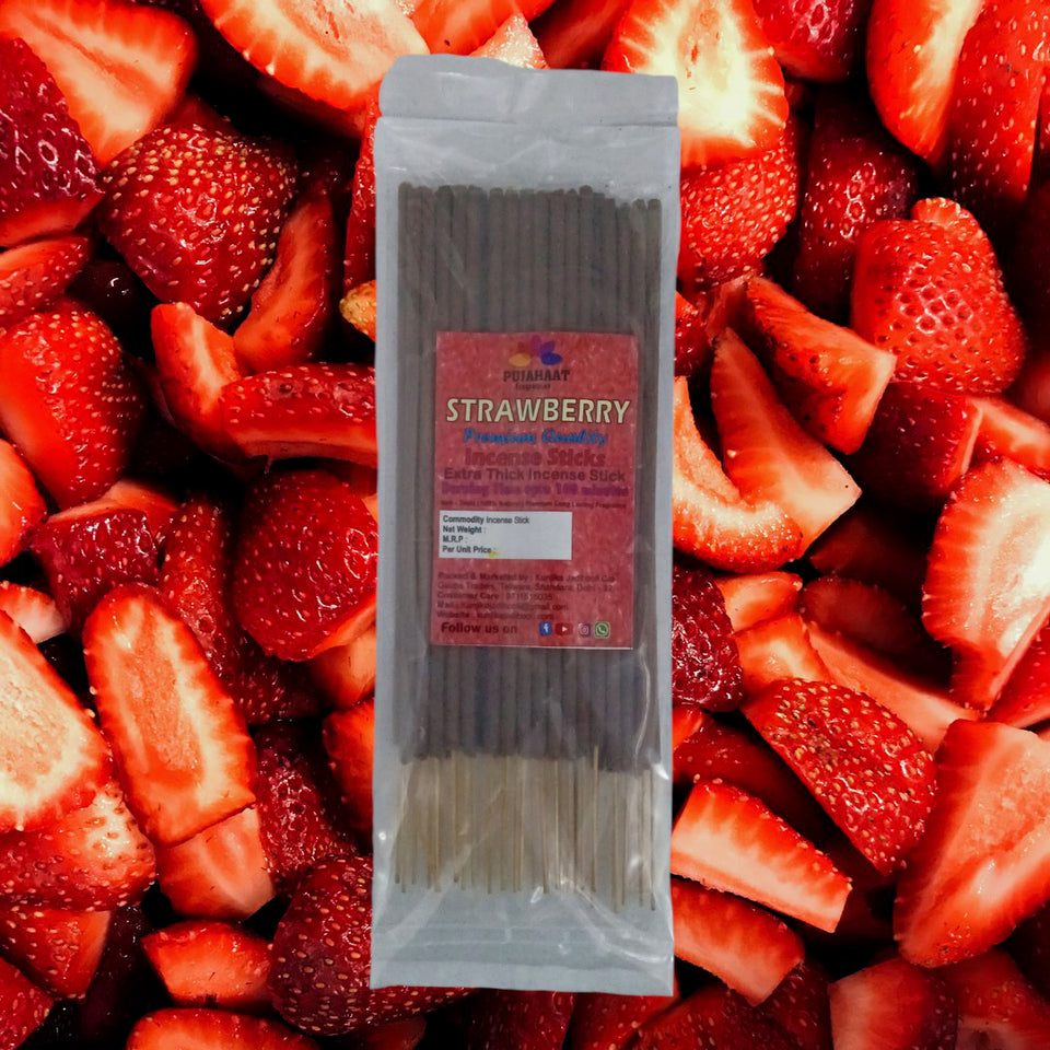 Pujahaat Premium Scented Incense Stick Agarbatti | No Charcoal Incense Sticks, 100 minutes burning time, 0% Sulphates Fragrance - Strawberry Fragrance