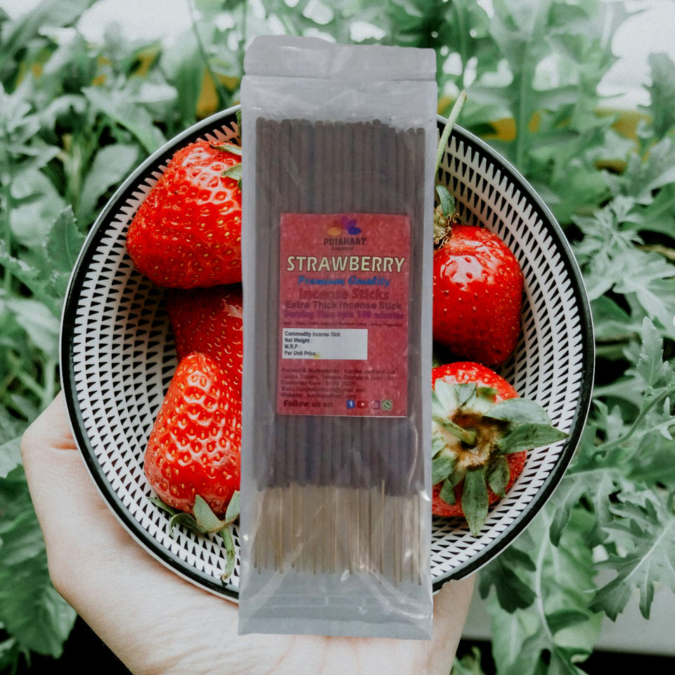 Pujahaat Premium Scented Incense Stick Agarbatti | No Charcoal Incense Sticks, 100 minutes burning time, 0% Sulphates Fragrance - Strawberry Fragrance