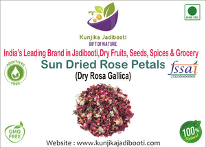 Kunjika Jadibooti Sun Dried Rose Petals - Dry Rosa Gallica - 100% Edible for Food - Dried Rose Petals - 100 Gm