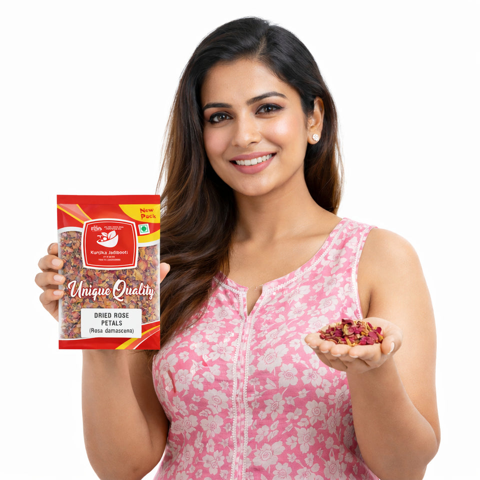 Kunjika Jadibooti Sun Dried Rose Petals - Dry Rosa Gallica - 100% Edible for Food - Dried Rose Petals - 100 Gm