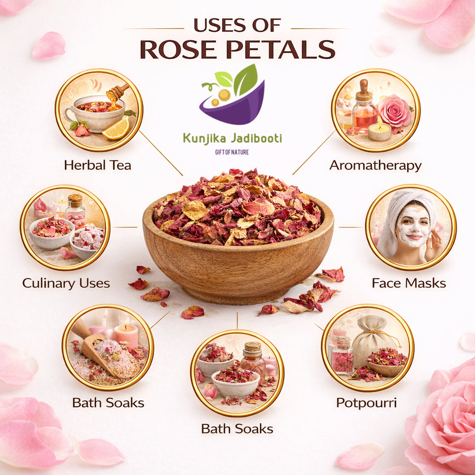 Kunjika Jadibooti Sun Dried Rose Petals - Dry Rosa Gallica - 100% Edible for Food - Dried Rose Petals - 100 Gm