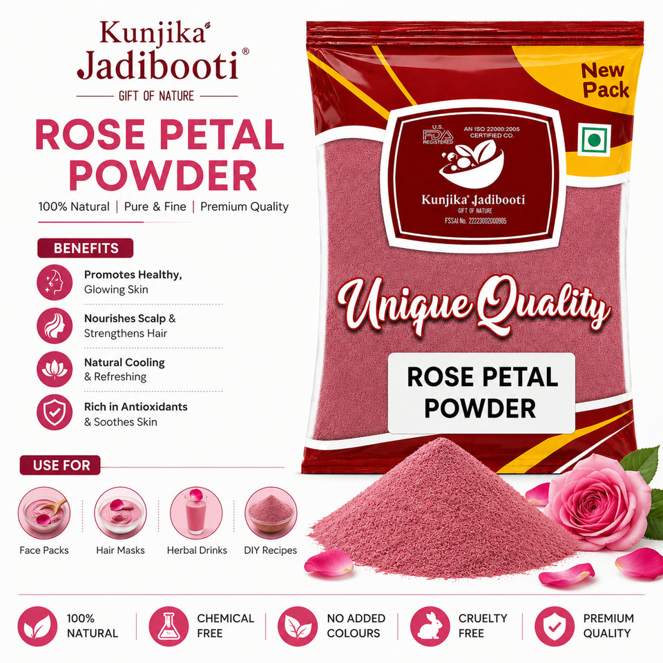 Kunjika Jadibooti Sun Dried Rose Petals Powder - Dry Rosa Gallica - 100% Edible for Food - Dried Rose Powder - 100 Gm