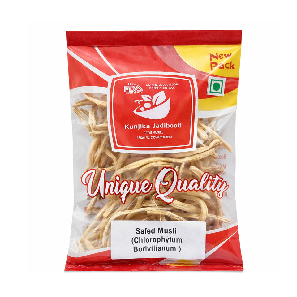 Kunjika Jadibooti Safed Musli Roots | Natural White Musli | Swet Musli | Chlorophytum Borivilianum (100 g)