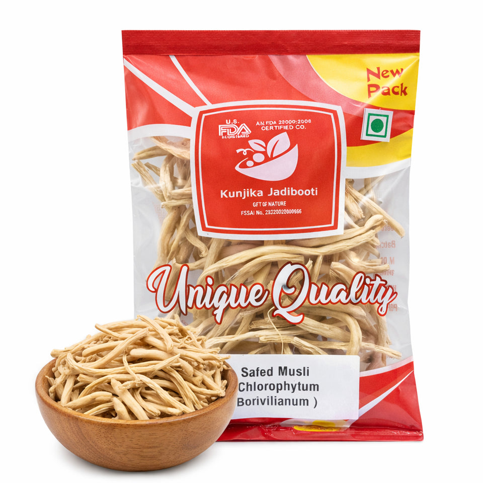 Kunjika Jadibooti Safed Musli Roots | Natural White Musli | Swet Musli | Chlorophytum Borivilianum (100 g)