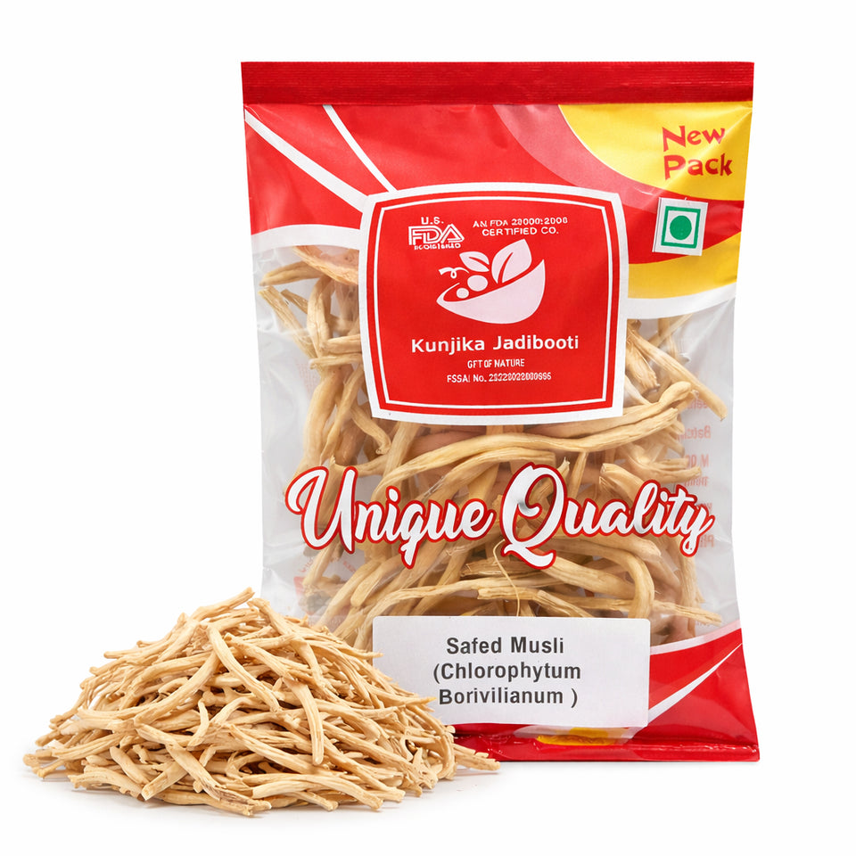 Kunjika Jadibooti Safed Musli Roots | Natural White Musli | Swet Musli | Chlorophytum Borivilianum (100 g)