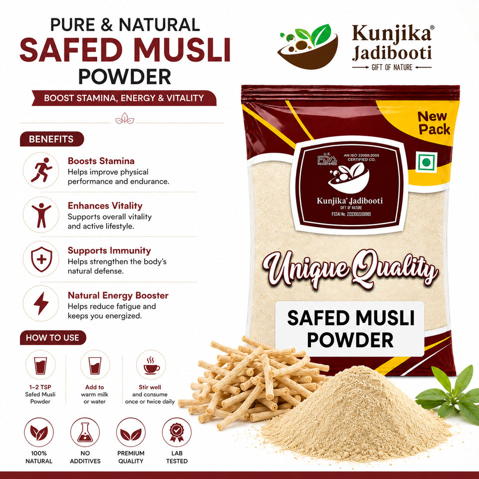 Kunjika Jadibooti Safed Musli Powder | Natural White Musli | Swet Musli | Chlorophytum Borivilianum Powder (100 g)