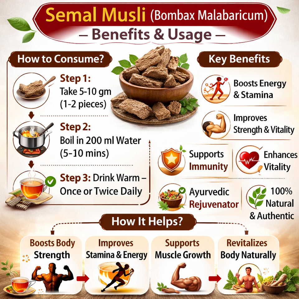 Kunjika Jadibooti  Semal Musli - Simbal Musli - Musli Lal - Bombax Malabaricum - Silk Cotton Root (100 g)