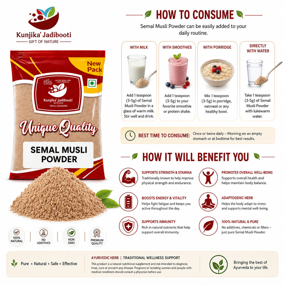 Kunjika Jadibooti Semal Musli Powder- Simbal Musli - Musli Lal - Bombax Malabaricum - Silk Cotton Root Powder (100 g)