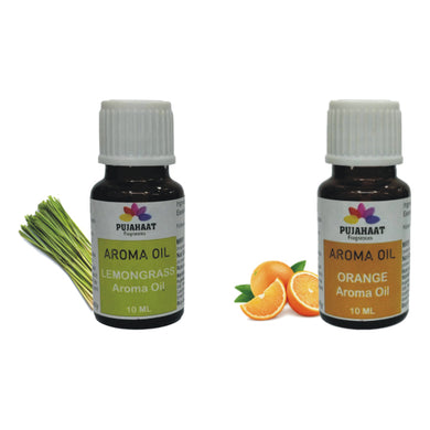 Pujahaat Lemongrass and Orange Aroma Oil for Aromatherapy oils, Oil for diffusers, Humidifier oils, Oil Burners, Spa and Air Purifier 10ml Each - Set of 2 (2 x 10 ml)