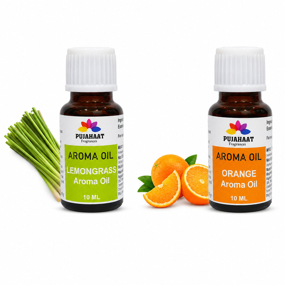 Pujahaat Lemongrass and Orange Aroma Oil for Aromatherapy oils, Oil for diffusers, Humidifier oils, Oil Burners, Spa and Air Purifier 10ml Each - Set of 2 (2 x 10 ml) AO11