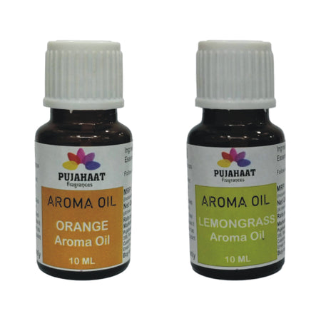 Pujahaat Lemongrass and Orange Aroma Oil for Aromatherapy oils, Oil for diffusers, Humidifier oils, Oil Burners, Spa and Air Purifier 10ml Each - Set of 2 (2 x 10 ml)