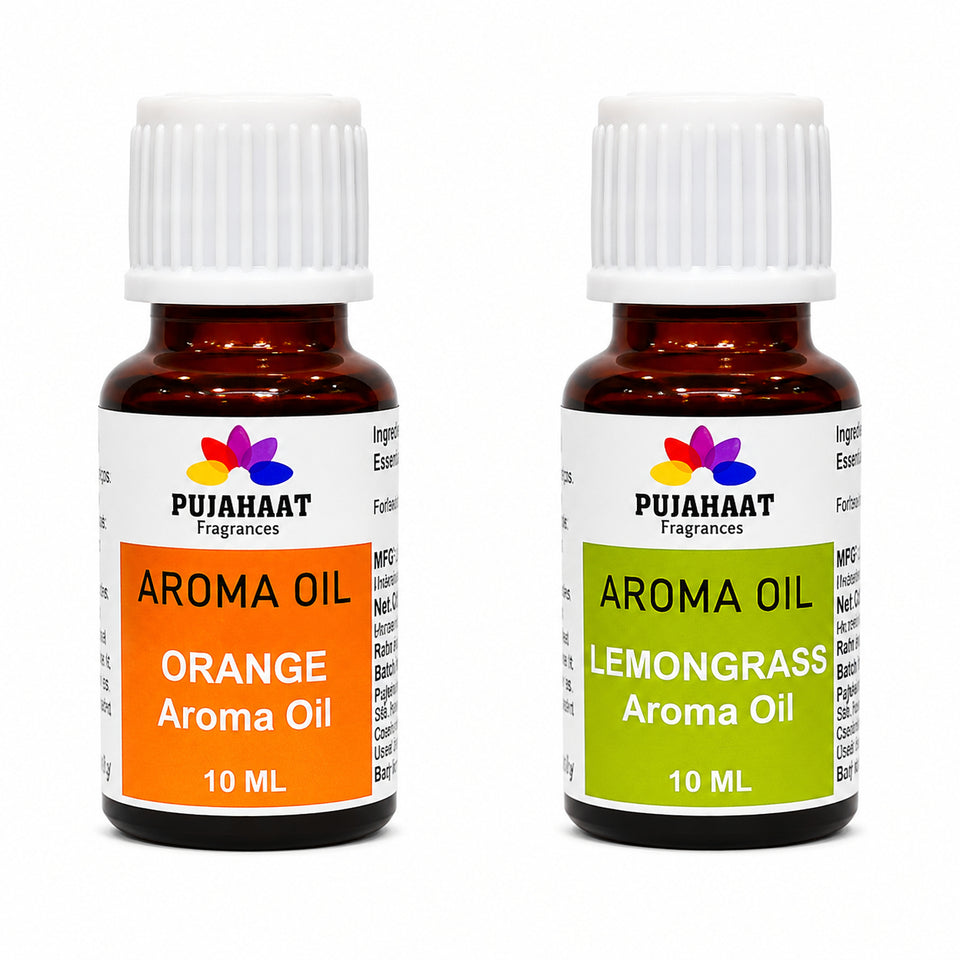 Pujahaat Lemongrass and Orange Aroma Oil for Aromatherapy oils, Oil for diffusers, Humidifier oils, Oil Burners, Spa and Air Purifier 10ml Each - Set of 2 (2 x 10 ml) AO11