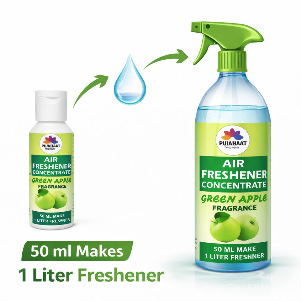 Green Apple Air Freshener Concentrate Set of 3 (50ml Each) Makes 1 Liter Each | Long Lasting Room Freshener Liquid | Fragrance Combo for Home, Office, Car | Alcohol-Free Premium Fragrance by Pujahaat