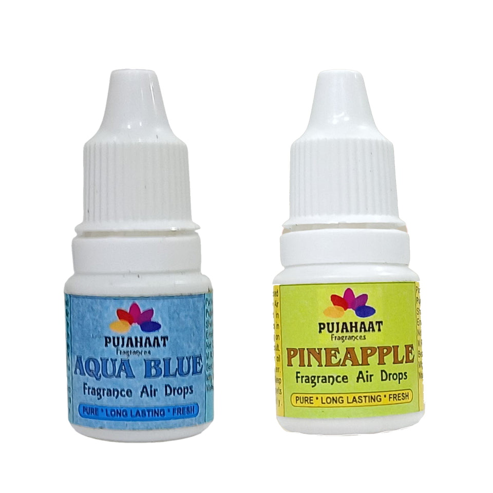Pujahaat Premium Pineapple, Aqua Blue Fragrance Air drops Air freshener for room, bathroom, toilet, car, wardrobes -Pack of 2 (2 x 5ml)