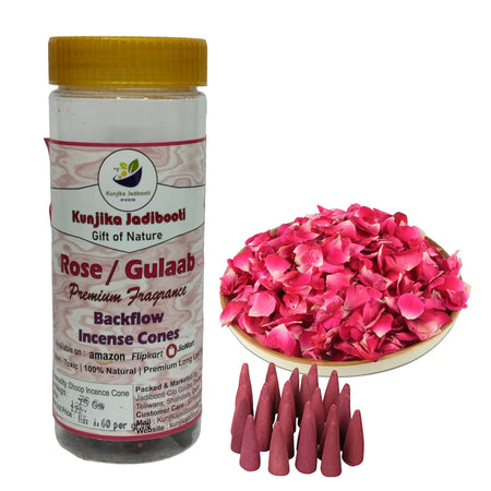 Kunjika Jadibooti Premium Backflow Incense Dhoop /Cone | Scented Back Flow Smoke Cones | for Pooja, Rituals & Special Occassions, Smoke Fountain, Rose / Gulab Fragrance - 100 Gms
