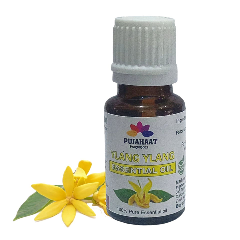 Pujahaat Ylang Ylang Essential Oil - 100% Pure & Natural Therapeutic Grade Oil for Hair Growth, Healthy Skin and Aromatherapy- Vegan & Cruelty free - 15 ml