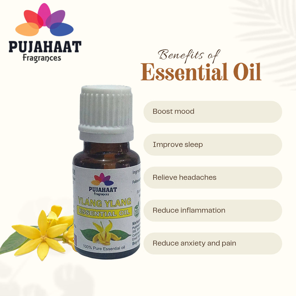 Pujahaat Ylang Ylang Essential Oil - 100% Pure & Natural Therapeutic Grade Oil for Hair Growth, Healthy Skin and Aromatherapy- Vegan & Cruelty free - 15 ml