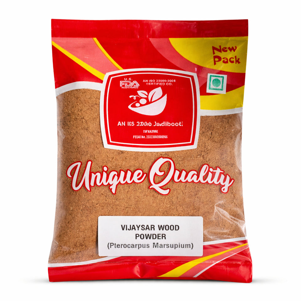 Kunjika Jadibooti Vijaysar Lakdi Powder - Vijaysaar Wood - Bijasal - Indian Kino - Pterocarpus Marsupium Powder - 100 gm