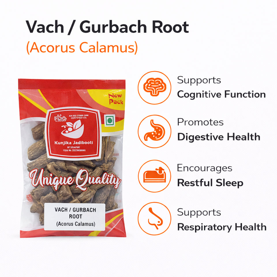 Kunjika Jadibooti Vacha Root - Vasambu - Gurbach - Sweet Flag - Acrous Calamus - Gudbach - 100 gm