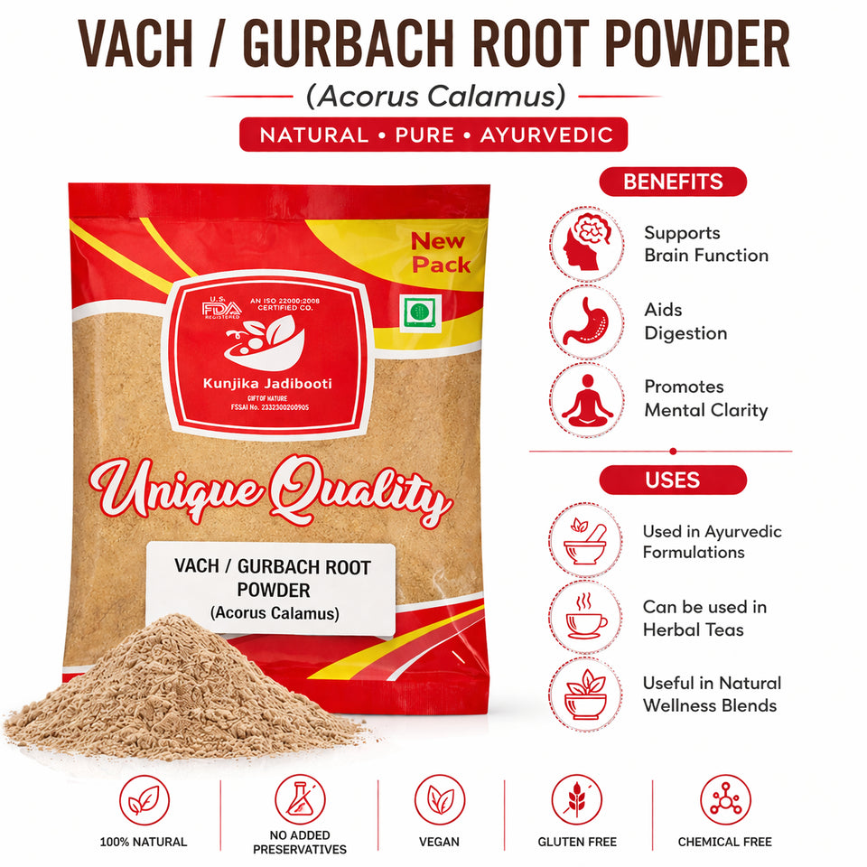 Kunjika Jadibooti Vacha Powder - Vasambu - Gurbach - Sweet Flag - Acrous Calamus - Gudbach Powder- 100 gm