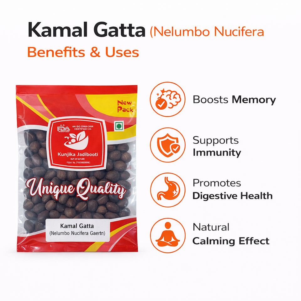 Kunjika Jadibooti Kamal Gatta | Nelumbo Nucifera Gaertn - Lotus Seeds Kamal Gatta - Kamalgatta Kamal Kakdi - 100 gm