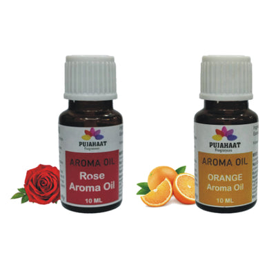 Pujahaat Rose and Orange Aroma Oil for Aromatherapy oils, Oil for diffusers, Humidifier oils, Oil Burners, Spa and Air Purifier 10ml Each - Set of 2 (2 x 10 ml)