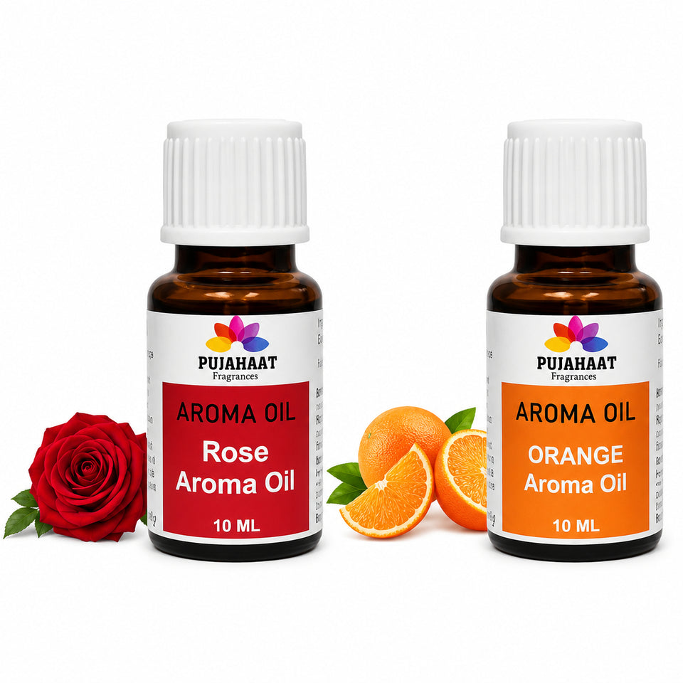 Pujahaat Rose and Orange Aroma Oil for Aromatherapy oils, Oil for diffusers, Humidifier oils, Oil Burners, Spa and Air Purifier 10ml Each - Set of 2 (2 x 10 ml) AO12