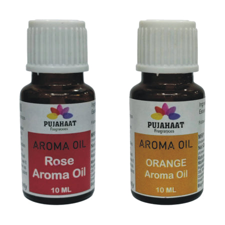 Pujahaat Rose and Orange Aroma Oil for Aromatherapy oils, Oil for diffusers, Humidifier oils, Oil Burners, Spa and Air Purifier 10ml Each - Set of 2 (2 x 10 ml)