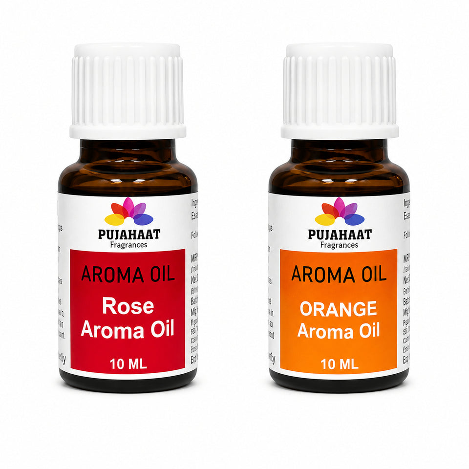 Pujahaat Rose and Orange Aroma Oil for Aromatherapy oils, Oil for diffusers, Humidifier oils, Oil Burners, Spa and Air Purifier 10ml Each - Set of 2 (2 x 10 ml) AO12