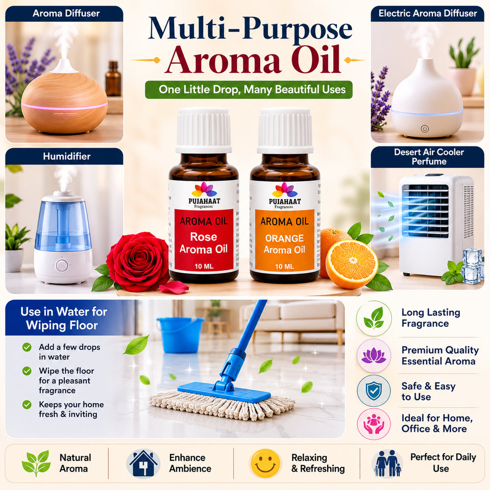 Pujahaat Rose and Orange Aroma Oil for Aromatherapy oils, Oil for diffusers, Humidifier oils, Oil Burners, Spa and Air Purifier 10ml Each - Set of 2 (2 x 10 ml) AO12