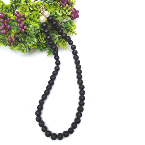 Black Matt Agate Crystal Round Beads Necklace 15 Inches 8mm Beads Semi precious Mala