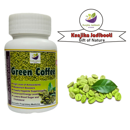 Kunjika Jadibooti Green Coffee Beans Extract Capsules 500mg | Supports Natural Weight Management | Helps to Boost Body Metabolism For Men & Women | Natural Goodness Of Antioxidants | 30 Capsules